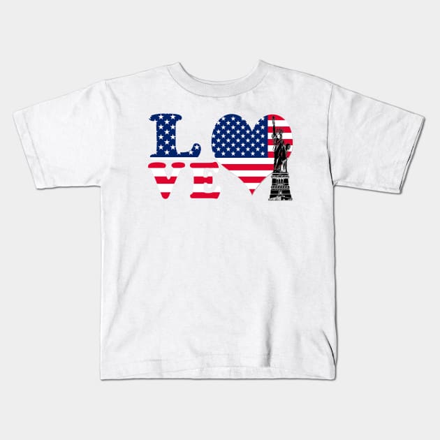 Men - Womens Love USA 4th of July American Heart Flag Kids T-Shirt by peskybeater